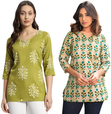 ak fashion mall Casual Printed Women Green Top