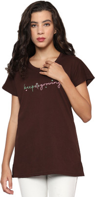 TWF Casual Printed Women Brown Top