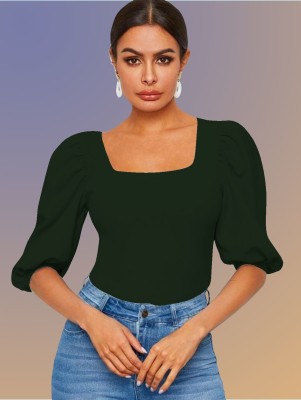 Dream Beauty Fashion Casual Solid Women Dark Green Top