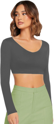 THEBLAZZEE Casual Solid Women Silver Top