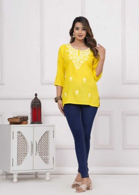 emposter Casual Embroidered Women Yellow Top