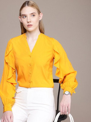 French Connection Casual Solid Women Yellow Top
