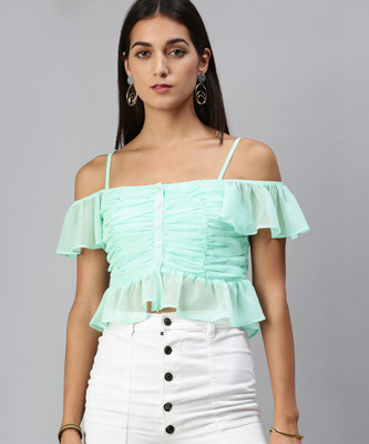 KASSUALLY Casual Solid Women Light Green Top