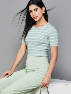 CODE by Lifestyle Casual Striped Women Light Green, White Top