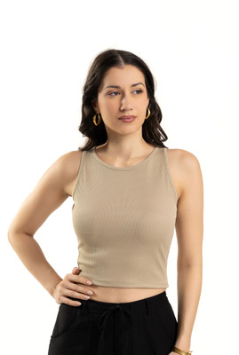 Komurr Casual Solid Women Beige Top