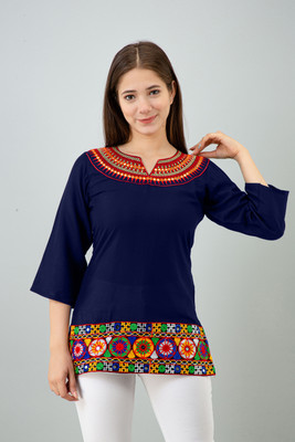 HARIOMCOLLECTIO Casual Solid, Embroidered Women Multicolor Top