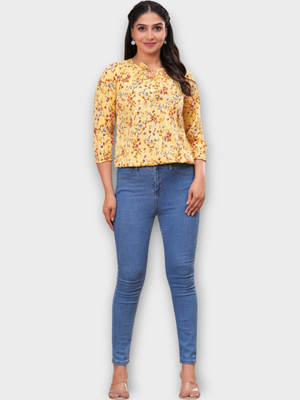 Pittra4ever Casual Printed Women Yellow Top