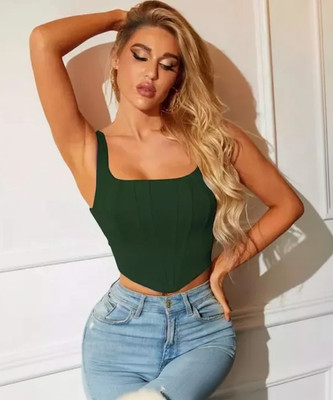 Projas Casual Embroidered Women Dark Green Top