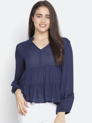 OXOLLOXO Casual Solid Women Blue Top