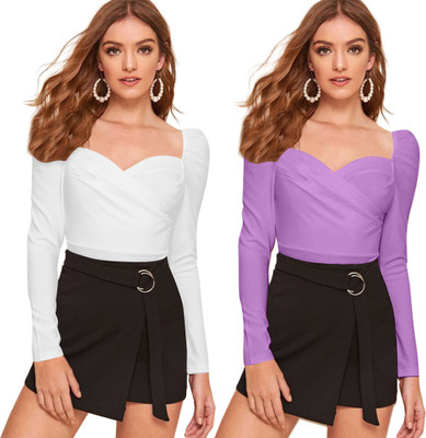 Maheshvi Casual Solid Women Purple, White Top