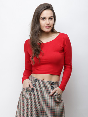 Moda Rapido Casual Solid Women Red Top
