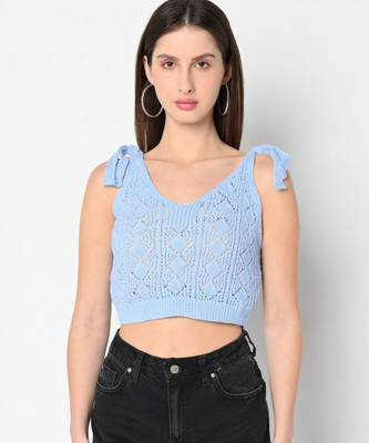 I Saw It First Casual Self Design Women Blue Top