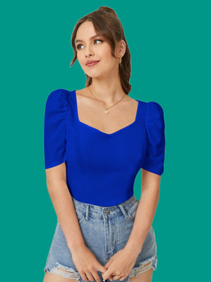 Maheshvi Casual Solid Women Blue Top