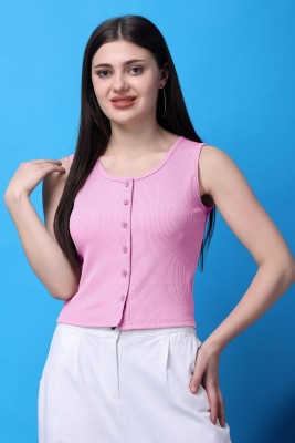 HouseOfCommon Casual Solid Women Pink Top