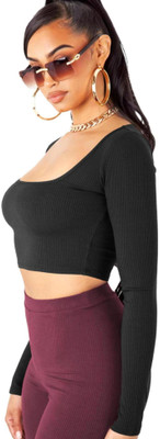 THEBLAZZEE Casual Self Design Women Black Top