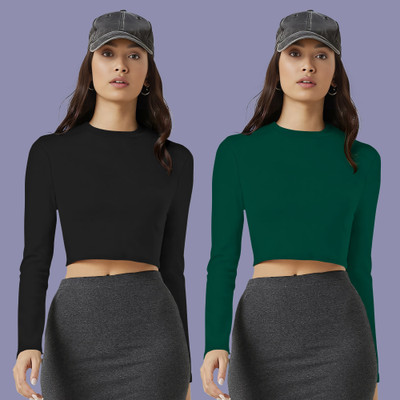 Kashonaa Casual Solid Women Dark Green Top