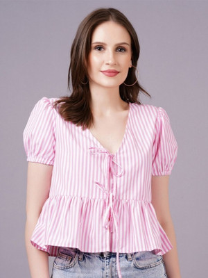 Burgstudio9 Casual Striped Women Pink Top