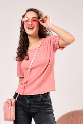 TQH Casual Self Design Women Pink Top