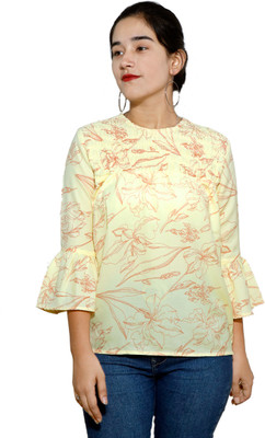 Robexy Fashion Casual Printed Women Yellow, Red Top