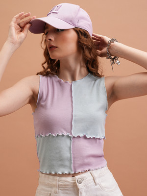 Tokyo Talkies Casual Color Block Women Blue Top