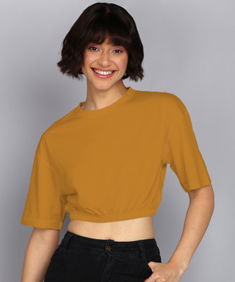 Adyavastram Casual Solid Women Yellow Top