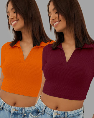 ENITOR Casual Solid Women Orange, Maroon Top