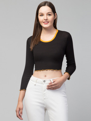 Topster Casual Solid Women Black Top