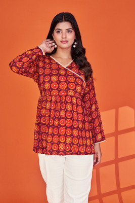 Oneclickshopping Party Printed Women Orange Top