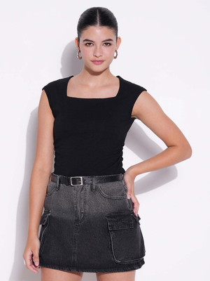 SHOWOFFFF Casual Solid Women Black Top