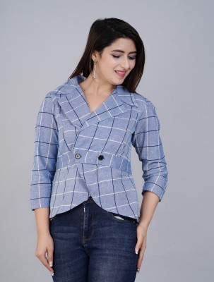 PRADHANYA CREATION Casual Checkered Women Blue, White, Black Top