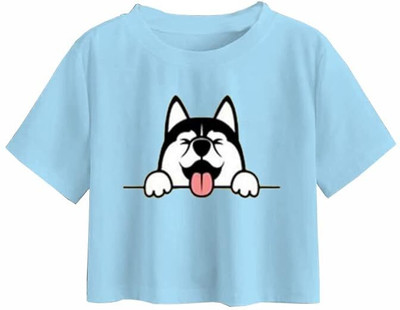 brikshi Casual Animal Print Women Light Blue Top