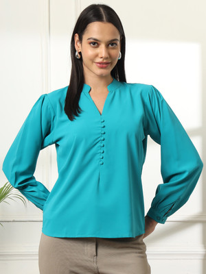 fithub Formal Solid Women Dark Blue Top