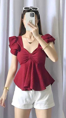 KGN Stopping Casual Solid Women Maroon Top