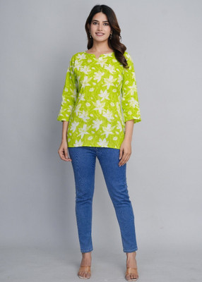 ARZOO Casual Floral Print Women Green Top