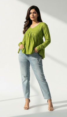 Folkiss Casual Printed Women Green Top