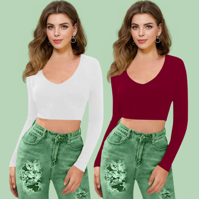 NAVYANKAA Casual Solid Women Maroon Top