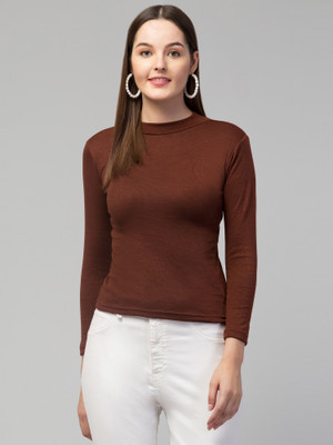 MISS DESIRE Casual Self Design Women Brown Top