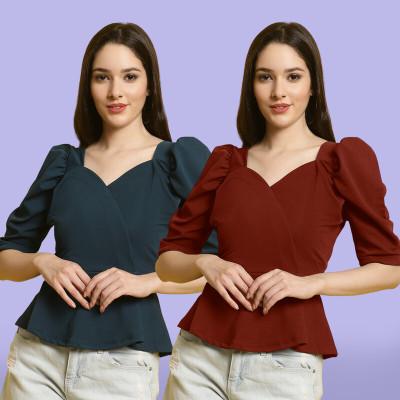 Fabflee Casual Solid Women Multicolor Top