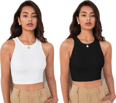 Mirana Casual Solid Women Black, White Top