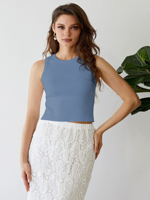 Toochki Casual Solid Women Light Blue Top