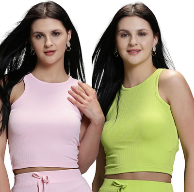 Sera Casual Solid Women Pink, Light Green Top