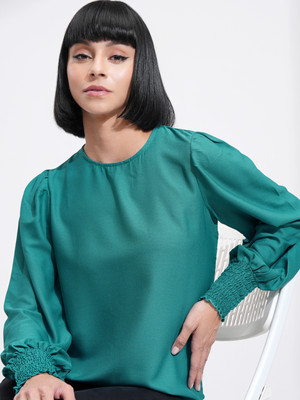Tokyo Talkies Casual Solid Women Green Top