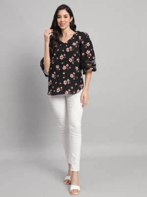 Curvydrobe Casual Printed Women Black, Pink, White Top