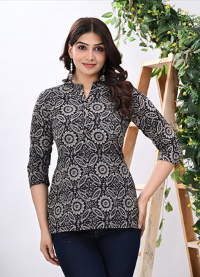 Govindam Casual Printed Women Grey, Black Top