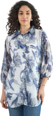 BITTERLIME Casual Printed Women Blue Top