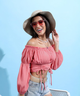 Tokyo Talkies Casual Solid Women Pink Top
