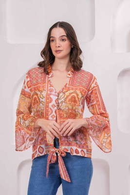 Oh Mi Dios Casual Printed Women Orange Top