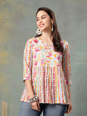 God Bless Casual Floral Print Women Pink Top