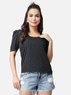 POPWINGS Casual Printed Women White, Black Top