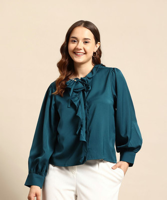 Mast & Harbour Casual Solid Women Green Top